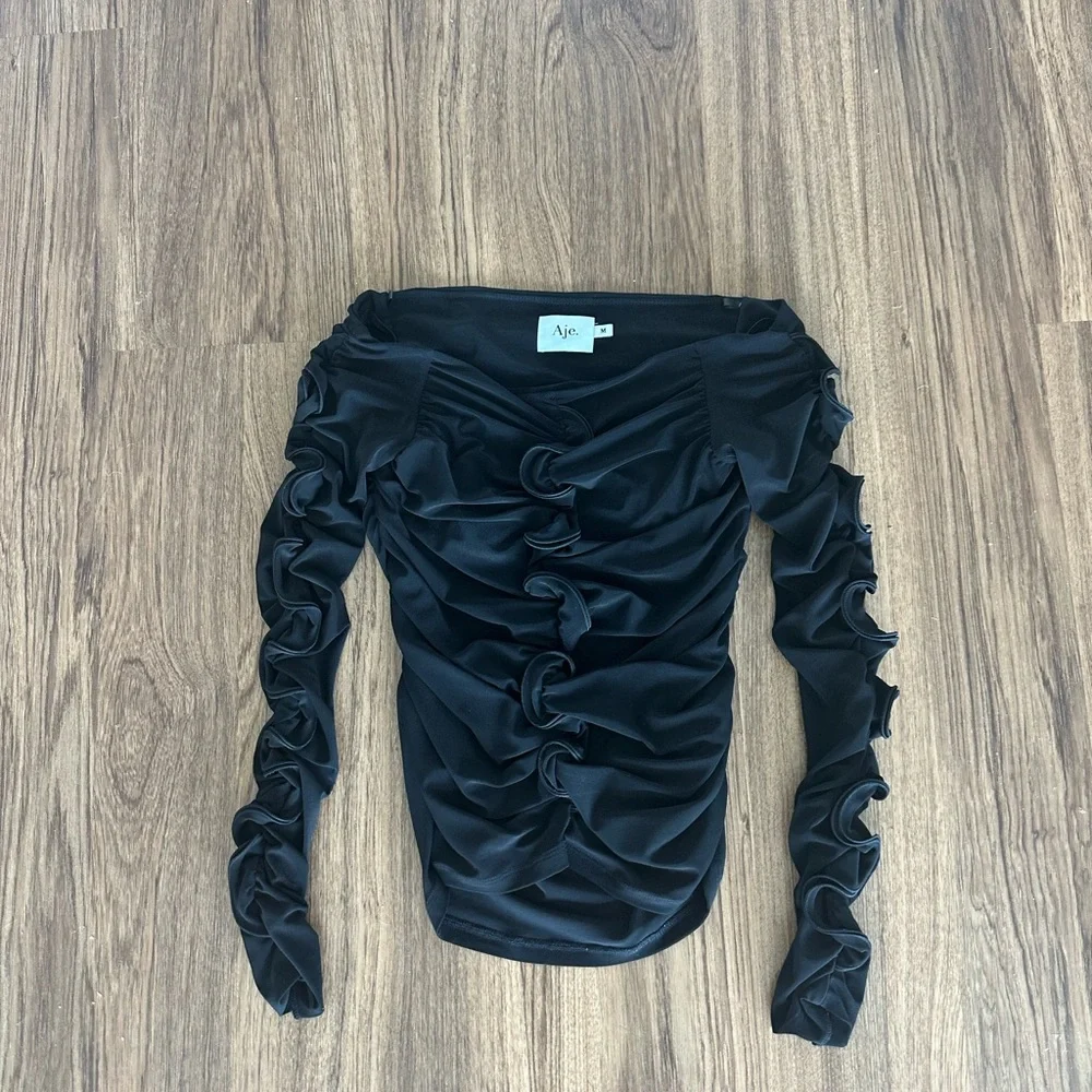 Aje Black Ruched Cut-Out Sleeve Blouse - Picture 6 of 7